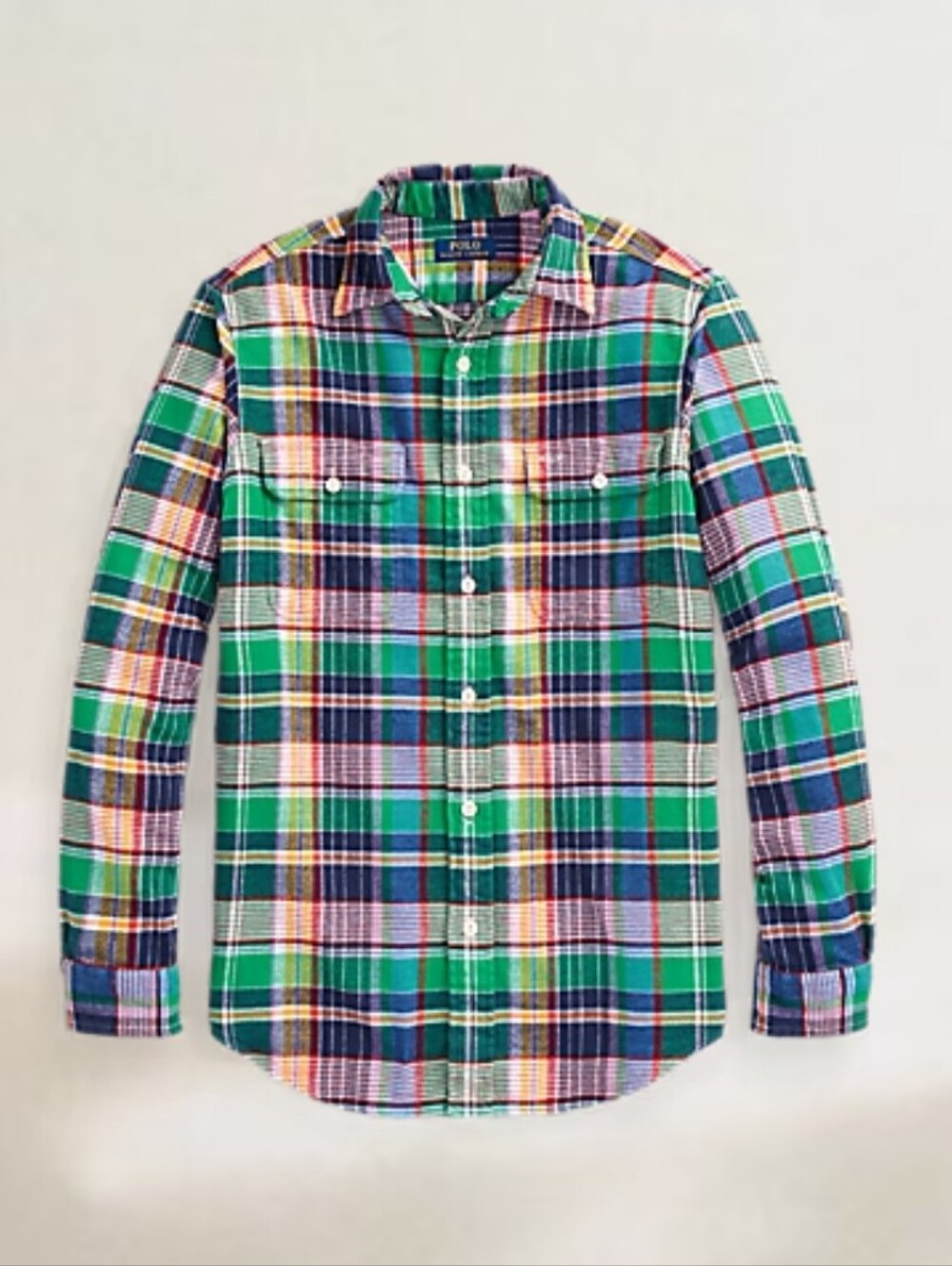 Polo Ralph Lauren Classic Fit Green Plaid Flannel Workshirt Size L Men's